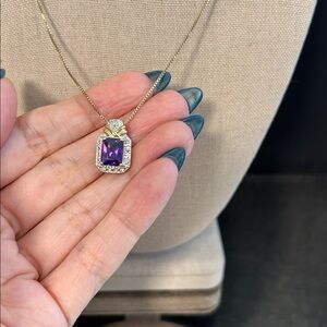925 Gold Necklace with Purple CZ Pendant